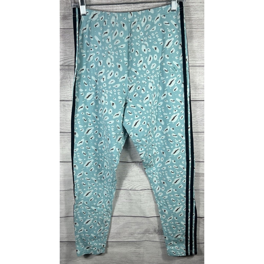 Adidas Women's L Teal Leopard Print Leggings Athletic Yoga Pants